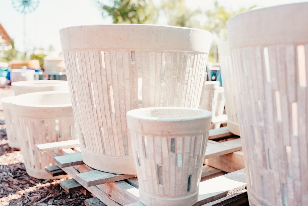 White garden pots