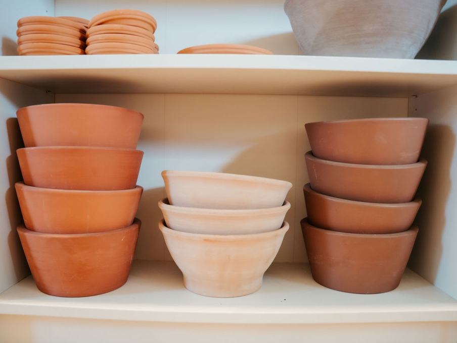 Terracotta pots and saucers