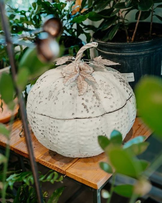 A white ceramic pumpkin